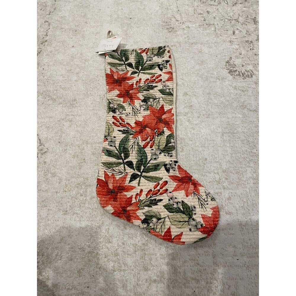 NWT Nicole Miller‎ 8” X 22” Pointsettia Christmas Stocking